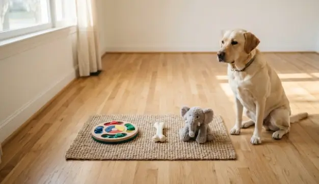 Cleaning and storing dog toys in a neutral storage bin for the weekly reset