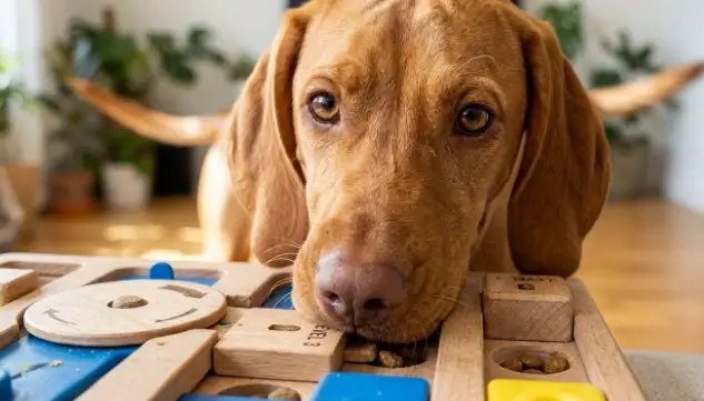 Infographic showing the four pillars of dog enrichment: active, intellectual, oral, and comfort toys