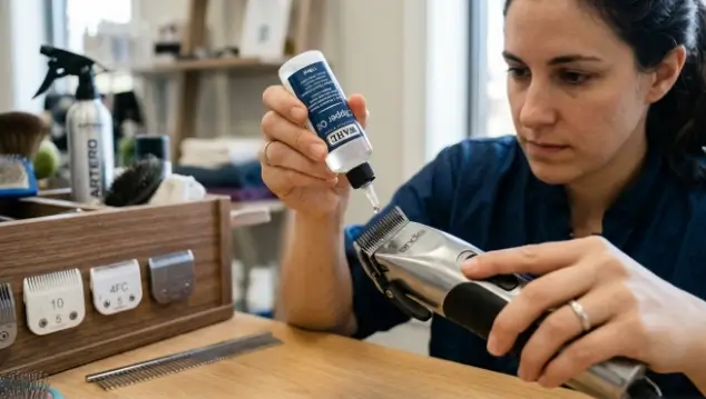 Applying lubrication oil to dog grooming clippers for snag-free performance
