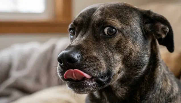 Canine red flags of grooming anxiety including whale eye and lip licking