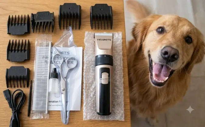 HEAPETS Dog Grooming Clippers Review box contents and accessories
