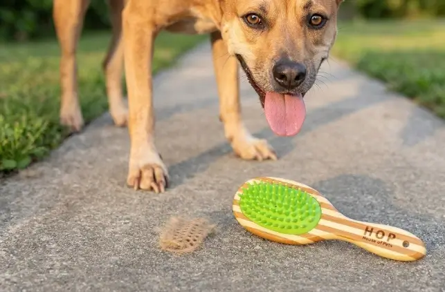 HOP Home of Paws dog bath brush showing its flexible and rounded non-toxic silicone teeth