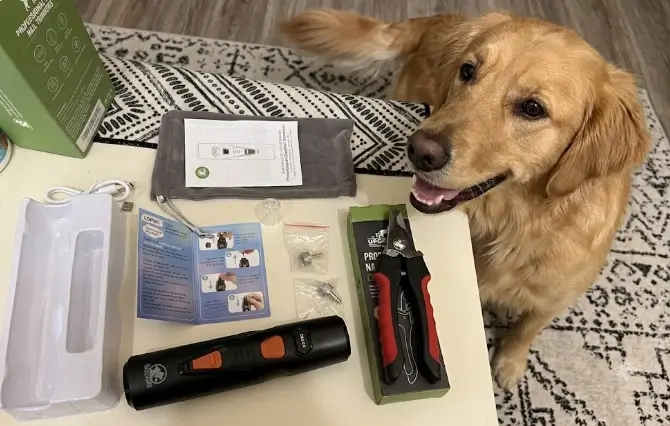 LOPSIC Whisper Quiet Dog Nail Grinder hardware presentation with quad LED lights ring