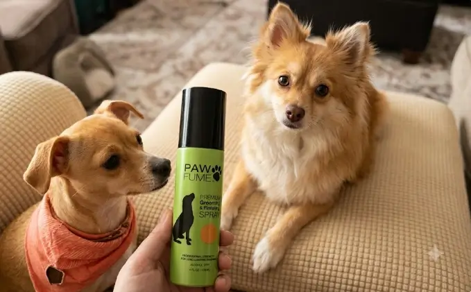 Pawfume Premium Grooming Spray 4oz bottle showcasing the fine-mist spray nozzle design