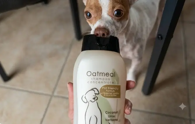 Wahl Oatmeal Dog Shampoo bottle showcasing organic colloidal oat flour and aloe vera botanical extracts