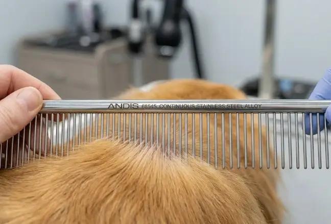 Andis Steel Pet Comb Model 68545 showing dual-density teeth configuration