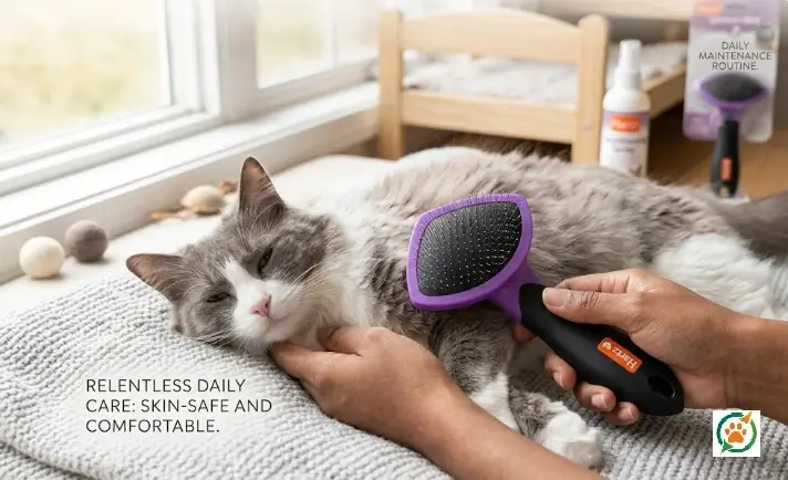Technical skin-scrape testing of the Hartz Groomer's Best Slicker Brush showing protective micro-bead pins under pressure