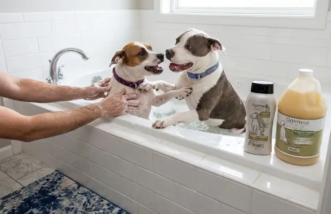 Brushing a sensitive dog smoothly with a protective rounded-cap slicker brush