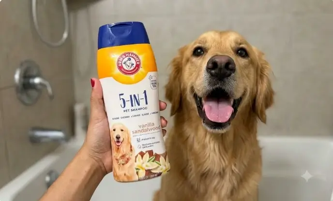 Arm and Hammer 5-in-1 Dog Shampoo Bathing Routine Arm and Hammer 5-in-1 Dog Shampoo application and bathing routine