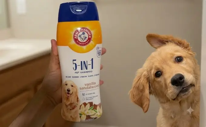 Arm and Hammer 5-in-1 Dog Shampoo Inspection Arm and Hammer 5-in-1 Dog Shampoo Vanilla Sandalwood bottle inspection