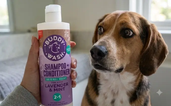 Buddy Wash Dog Shampoo Product Inspection Buddy Wash 2 in 1 Dog Shampoo Lavender and Mint bottle review