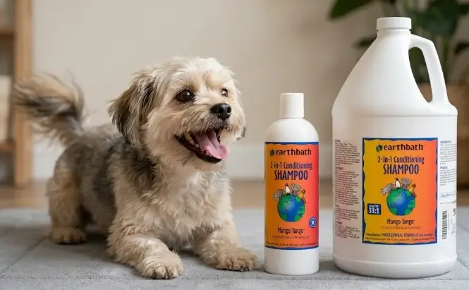 Earthbath vs Pawfume 2-in-1 conditioning dog shampoos side by side