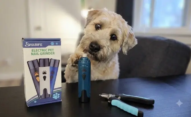 Rinsing the running Yabife dog clipper body directly under warm flowing tap water