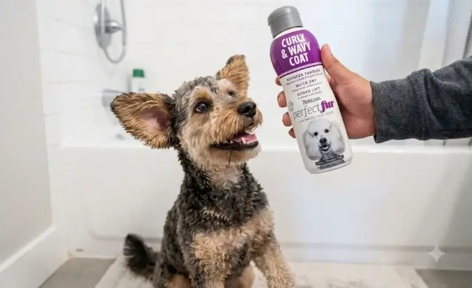 TropiClean PerfectFur Curly Coat Shampoo lathering and grooming process